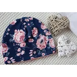 AMÁLKA Dvojitá bavlněná čepička, tmavá s květy Velikost: 56-62