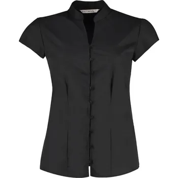 Dámská halenka Kustom Kit Popelínová halenka s mao límcem KK 727 Velikost: XS, Barva: černá