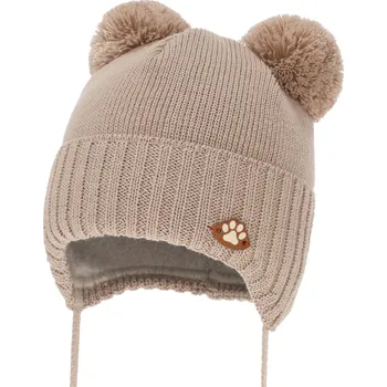 Kojenecká čepice Agbo Chlapecká zimní čepice, zavazovací, s merino vlnou, béžová, Rimini