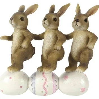 Velikonoční dekorace Clayre & Eef Velikonoční dekorace - Tři zajíčci na vajíčkách