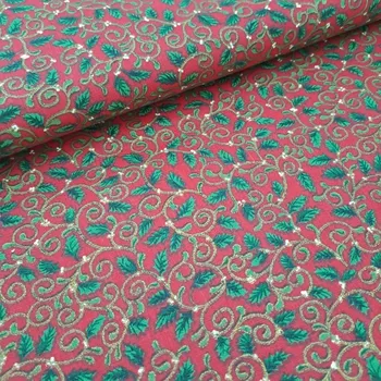 Pro útulný domov bavlněná látka vánoční zlatotisk VĚTVIČKY