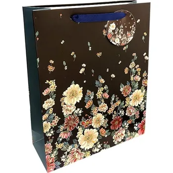 Dárková taška Autronic Dárková taška L - květy na tmavém pozadí, 26x32x10cm 7940227