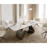 DELIFE Jídelní stůl Edge 180-220x100 keramika Calacatta Luxe bílá-zlatá-šedá W-podnož titanový efektový povrch rozkládací