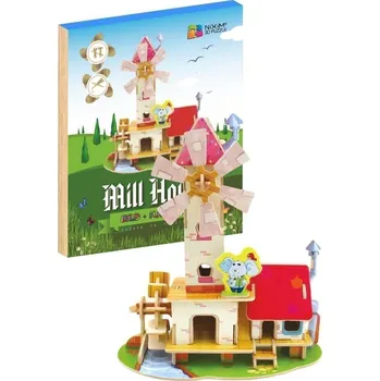 3D puzzle NiXiM Dřevěné 3D puzzle - Mlýn s domečkem
