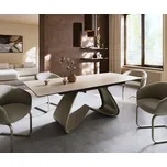 DELIFE Jídelní stůl Edge 180-220x100 keramika Laminam® Travertino Bianco krémová bílá W-podnož titanová barva rozkládací