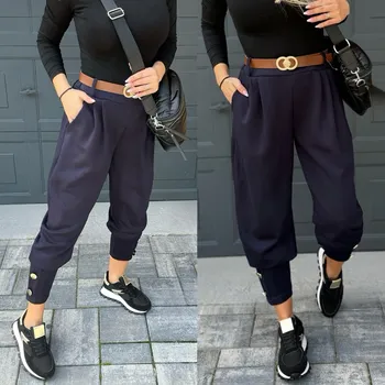 Dámské kalhoty Kalhoty BUTTON Barva: Tmavě modrá