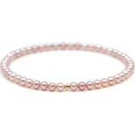 7 Angelic Eyes Náramek z růžových říčních perel s 14 kt zlatou kuličkou Délka: 19 cm