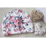 AMÁLKA Dvojitá bavlněná čepička smetanová, pudrové květy Velikost: 74-80