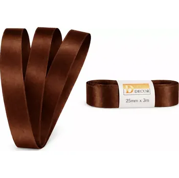 Stuha Stuha saténová hnědá - skládaná 25mm x 3m (6,30Kč/m) (čokoládově hnědá saténová stuha, skládaná, oboustranný satén)