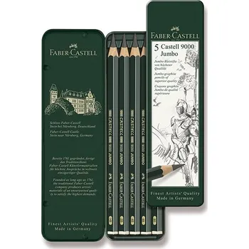 Kancelářské potřeby Grafitová tužka Faber-Castell Castell 9000 Jumbo - 5 ks, plechová krabička