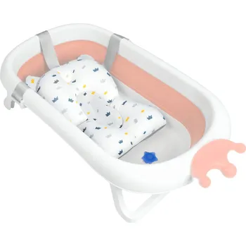 Dětská zábrana Ricokids RK-280 Cestovní vanička pro miminka s polštářkem, bílo-růžová