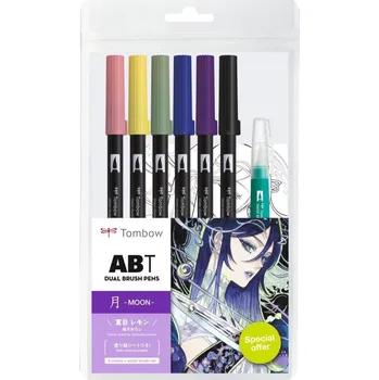 Tombow ABT sada oboustranných fixů Manga Moon 6 ks + vodní štětec