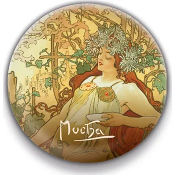 Dekorativní magnet Magnet Alfons Mucha – Podzim, kulatý, 5 cm