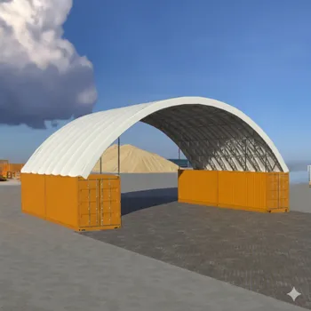 Zahradní stavba Přístřešek na kontejnery 18x12m s dvojitým příhradovým rámem bez přední a zadní stěny Bílá