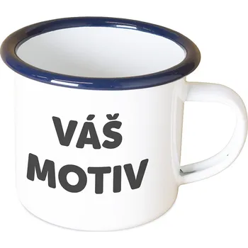 Plecháček s vlastním potiskem 320 ml, modrý lem – Od Máry Rychlá výroba do 2 dnů - kvalitní potisk