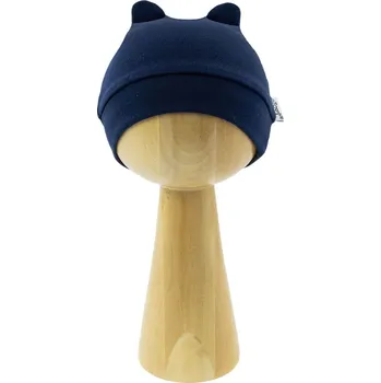 Kojenecká čepice Dětská čepice, bavlněná s oušky, tmavě modrá, BASIC