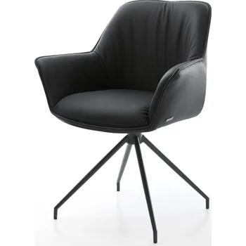 Jídelní židle DELIFE Jídelní židle Keila-Flex s područkami pravá kůže černá kovová podnož zúžená černá