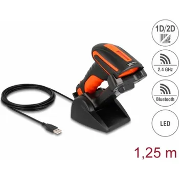Čtečka čárových kódů Delock Průmyslová čtečka 1D a 2D čárových kódů pro 2,4 GHz nebo Bluetooth s indukční nabíjecí stanicí