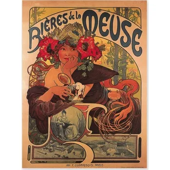 Dekorativní magnet Magnet Alfons Mucha - Bieres, 6,5 x 9 cm