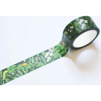 Kancelářské lepidlo Washi páska Bylinky na tmavě zelené
