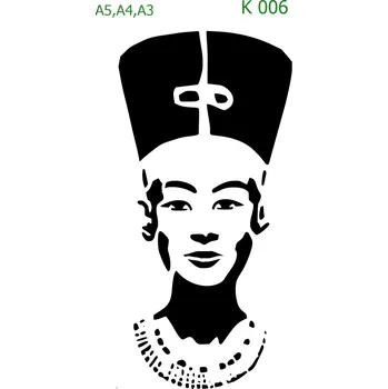 Plastová šablona pro malování - Portréty, postavy - Egyptská královna čelní pohled (K006) - A4 , Nelepící folie