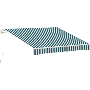 Markýza OUTSUNNY Stahovací markýza s klikou hliníková 395 x 245 cm zelnobílá