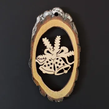 Vánoční dekorace AMADEA Dřevěná ozdoba s potiskem kůry - ovál se zvonky 6 cm