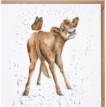 Přání 15 x 15 cm "Flutterly Fabulous " Wrendale Designs - telátko s motýlem