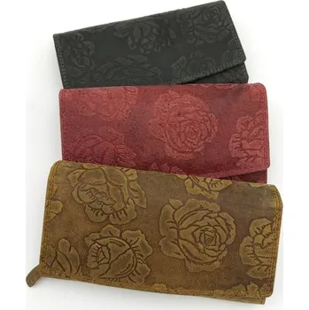 Peněženka ROBERTO Dámská kožená peněženka ROBERTO s motivem růže RSN-3, různé barvy Barva: Hnědá