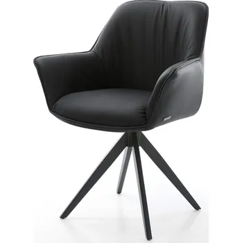 Jídelní židle DELIFE Jídelní židle Keila-Flex s područkami pravá kůže černá křížová podnož hranatá černá