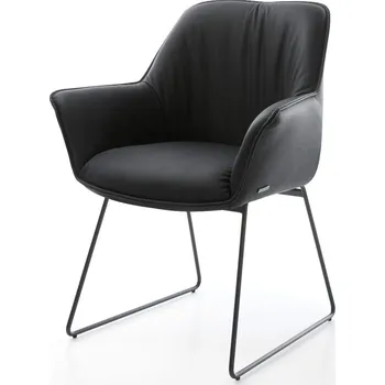 Jídelní židle DELIFE Jídelní židle Keila-Flex s područkami pravá kůže černá tenká podnož černá