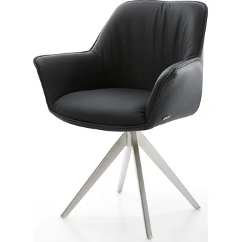 Jídelní židle DELIFE Jídelní židle Keila-Flex s područkami pravá kůže černá křížová podnož hranatá nerezová ocel