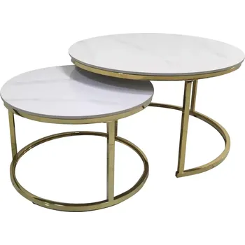 Obývací pokoj Konferenční stolky, set 2 ks, imitace mramoru/gold chrom-zlatý, DEVNET 3 NEW