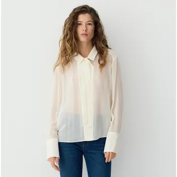 Dámská košile Reserved - Hedvábná košile s mašlí - krémová - 482GX-01X - 482GX-01X-XS