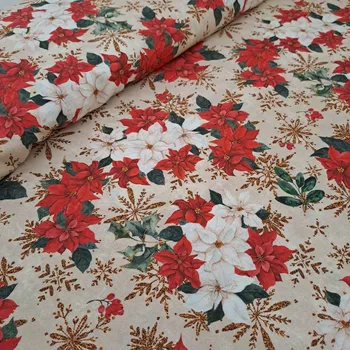 Pro útulný domov bavlněná látka vánoční HVĚZDY NA BÉŽOVÉ