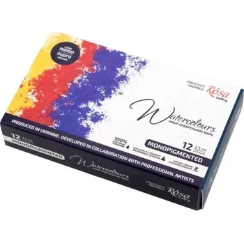 ROSA Gallery akvarelové barvy Monopigment - 12 barev v kovové krabičce