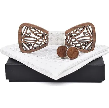 Motýlek SET Dřevěný vyřezávaný motýlek Will Bílý Bílá