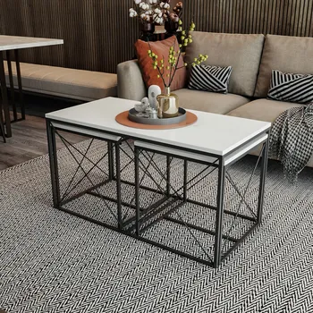 Konferenční stolek ASIR Set konferenčních stolků DEFNE bílých a černých