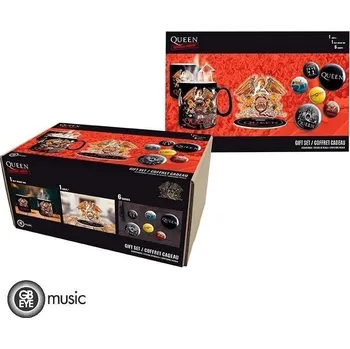 Dárkový set Queen (Měnící hrnek, Akrylové logo, Set odznáčků)