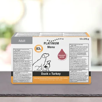 Platinum Natural Menu Duck + Turkey - Kachna + Krocan 375 g - 12 ks masové kapsičky pro psy