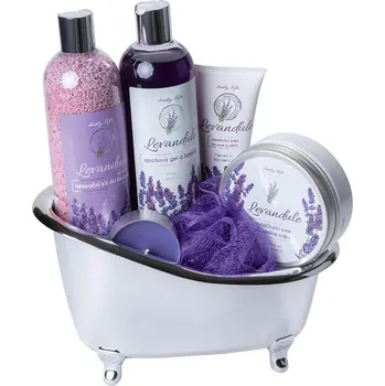 Kosmetická sada Dárková sada kosmetiky LEVANDULE, stříbrná vanička