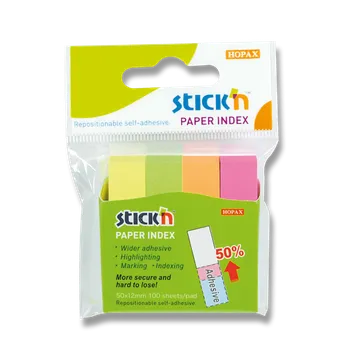 Samolepicí záložky Hopax Stick’n Notes - 50 x 12 mm, 4 x 100 listů, neonové
