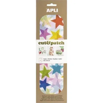 APLI Cut&Patch papír 30 x 50 cm - Hvězdy barevné 3 ks