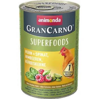 GranCarno Superfoods konzerva kuře + špenát, maliny, dýňová semínka 6x400g