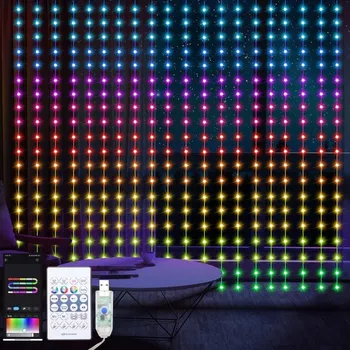 Lampička LED RGB Stmívatelný vánoční závěs WIZARD 400xLED/USB 2x2m + dálkové ovládání