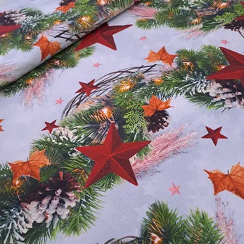 Pro útulný domov bavlněná látka vánoční HVĚZDY A ŠIŠKY