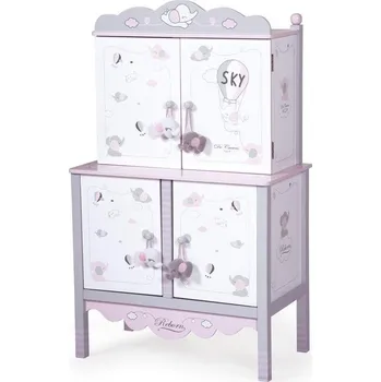 Panenka Dřevěná šatní skříň pro panenky s hracím centrem a doplňky DeCuevas - SKY 2019