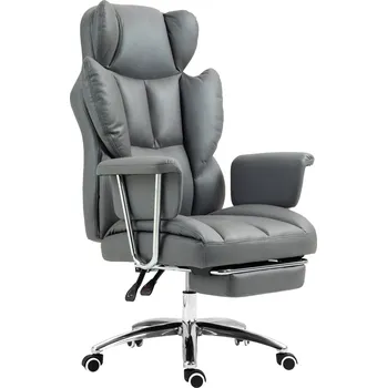 HOMCOM Ergonomická kancelářská židle, čalouněná, s podnožkou, nastavitelný opěrák, otočná o 360°, tmavě šedá