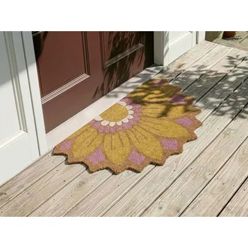 Rohožka Rohožka žlutá kokosová vlákna PVC podklad protiskluzová 45 x 75 cm květinový motiv moderní dekorace do interiéru i exteriéru Beliani