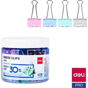 Kancelářské nůžky LUMA Binder clip 19mm, 40ks "BEZ NÁMAHY" DELI E8555S